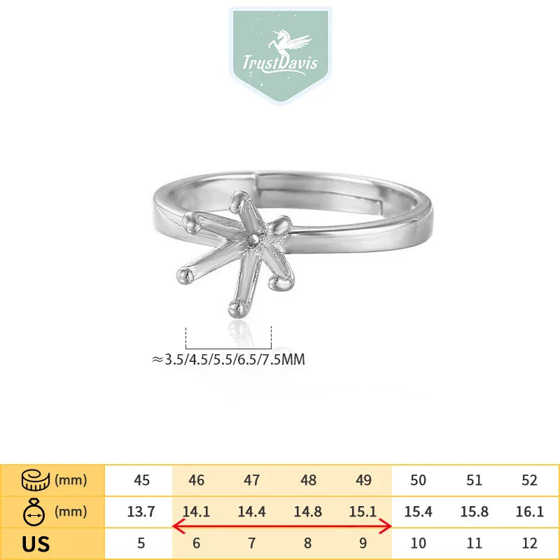TrustDavis Real 925 Sterling Silver Fashion Six Claw Couple Ring Empty Stand Handmade DIY Accessories Wholesale DZ1688