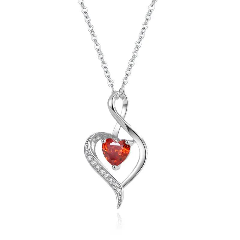 TrustDavis 925 Sterling Silver Women's Heart Shaped with Heart Diamond Necklace for Mother's Day Birthday Gift Jewelry DS4193