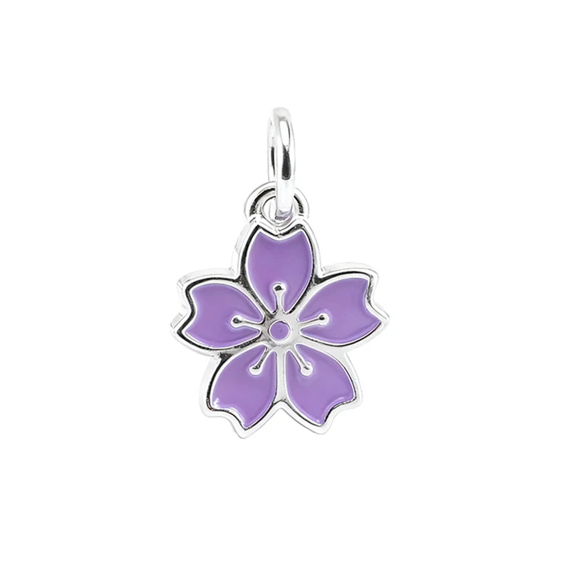 TrustDavis Real 925 Sterling Silver Glue Cherry Blossoms Romantic Flower Charm Pendant Handmade DIY Accessories Wholesale DZ1818