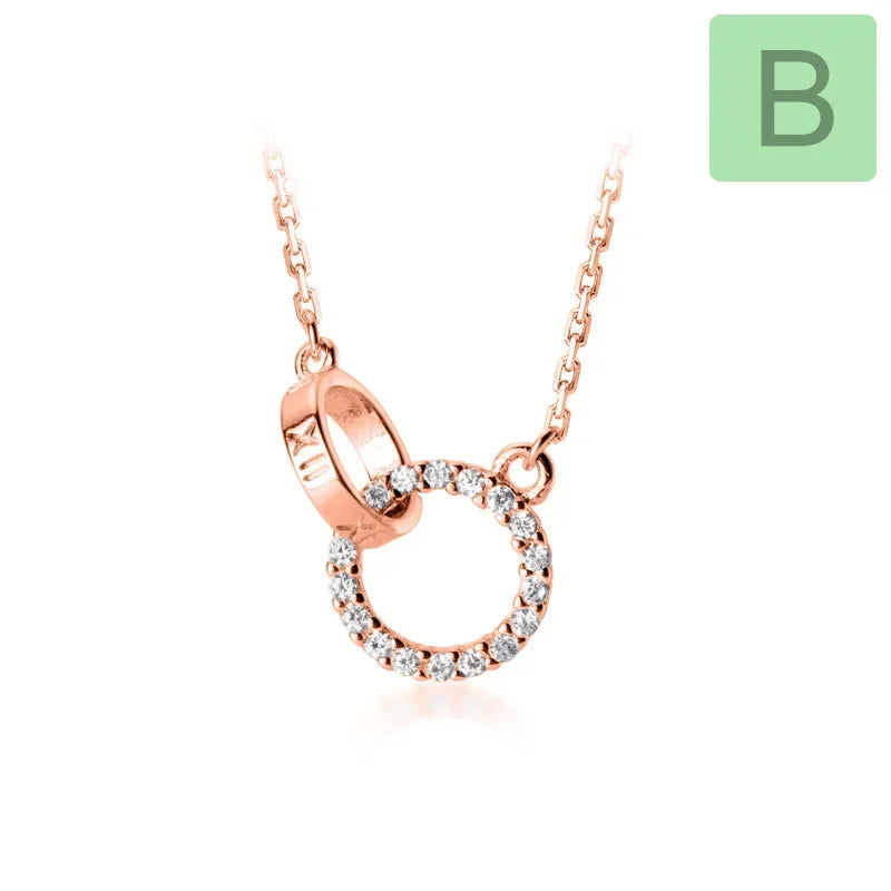 TrustDavis Real 925 Sterling Silver Sweet Double Round Heart Cross CZ Pendant Necklace For Women Wedding Fine Jewelry DA2486