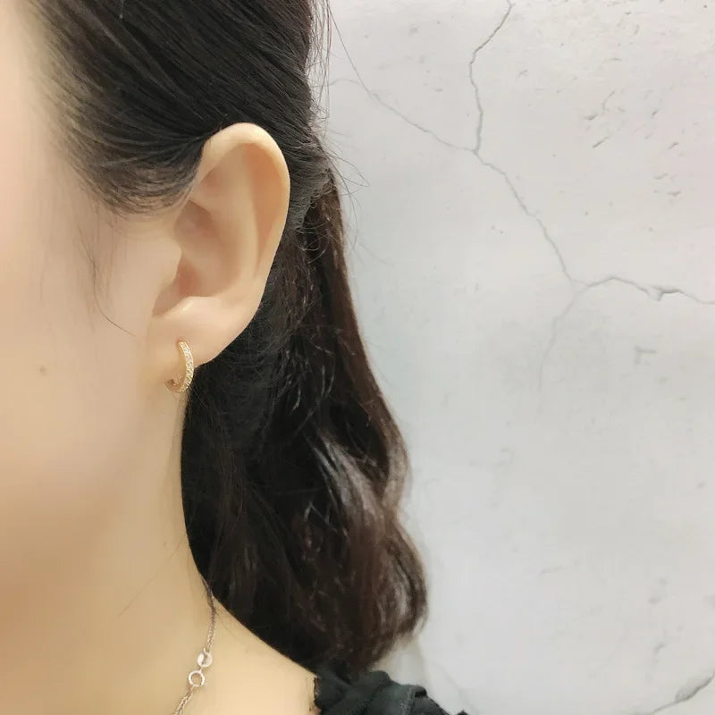 TrustDavis Luxury 925 Sterling Silver Fashion White Zircon Charm Hoop Earring For Fashion Women Wedding Party Jewelry DA2725