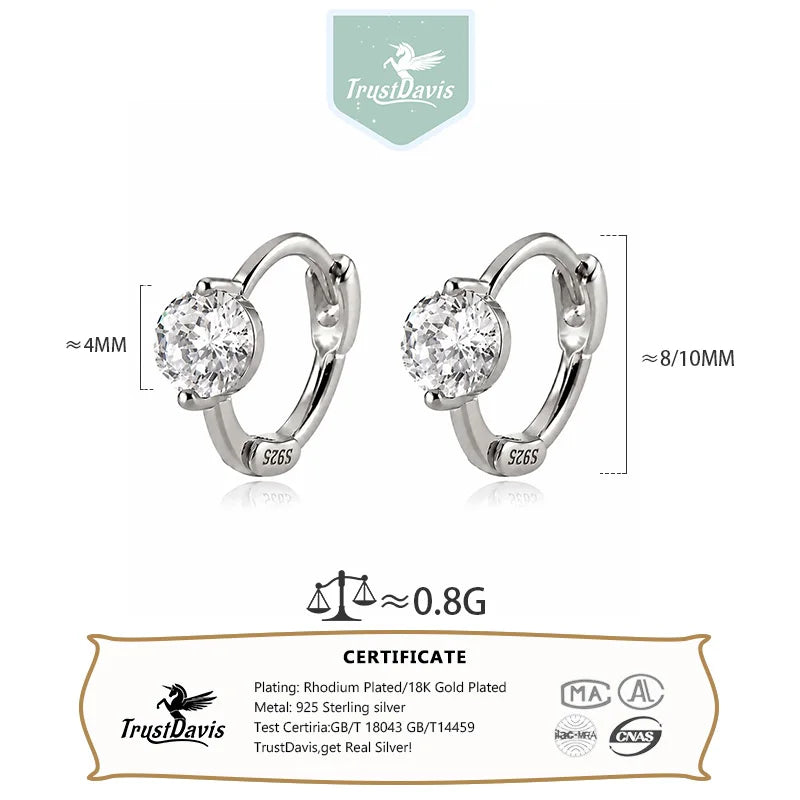 Real 925 Sterling Silver Fashion and Simple Round Zircon Earrings DS4949
