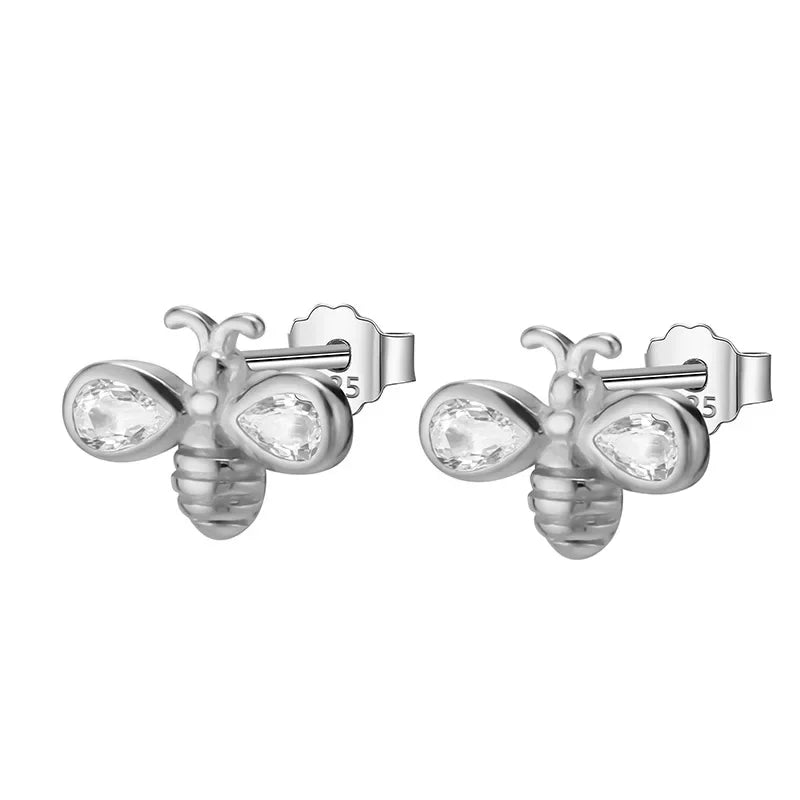 Trustdavis Genuine Fashion 925 Sterling Silver Little Animal Bee Dazzling CZ Stud Earring For Women Fine Jewelry Brincos DS2345