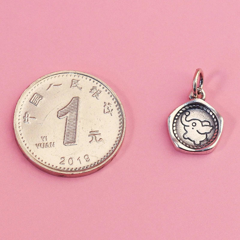 TrustDavis 925 Sterling Silver Cute Circular Elephant Charms Pendant for Bracelet Necklace DIY Accessories DZ1660