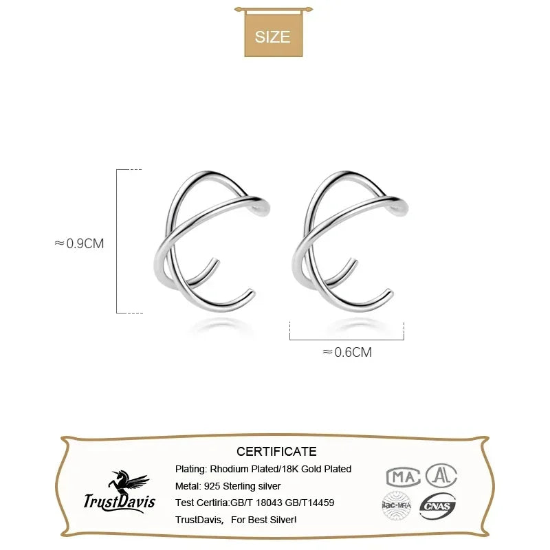Trusta 100% 925 Sterling Silver Contracted Twist Ear Cuff Clip On Earrings For Women Girl Without Piercing Earings Jewelry DA457