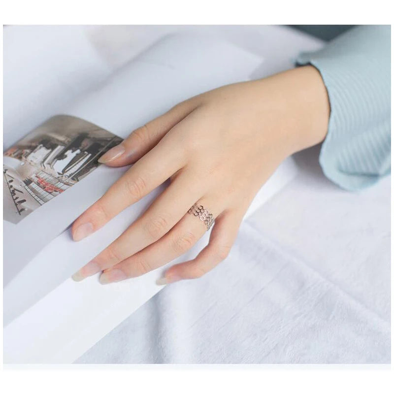 925 Sterling Silver Fashion 8mm Width Polygon Rings DS916
