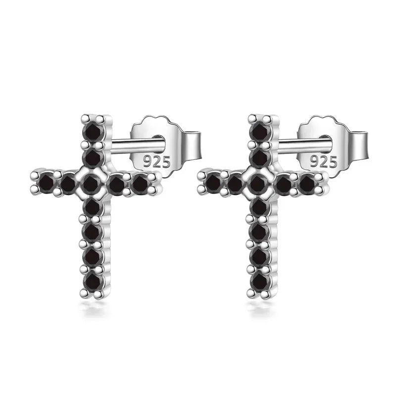 925 Sterling Silver Fahion Sweet Cross Dazzling Charm Stud Earrings DS258
