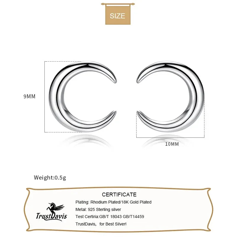 TrustDavis Genuine 100% 925 Sterling Silver Fashion Romantic Lovely Tiny Moon Stud Earrings Gift For Women Girls Kids Lady DS410