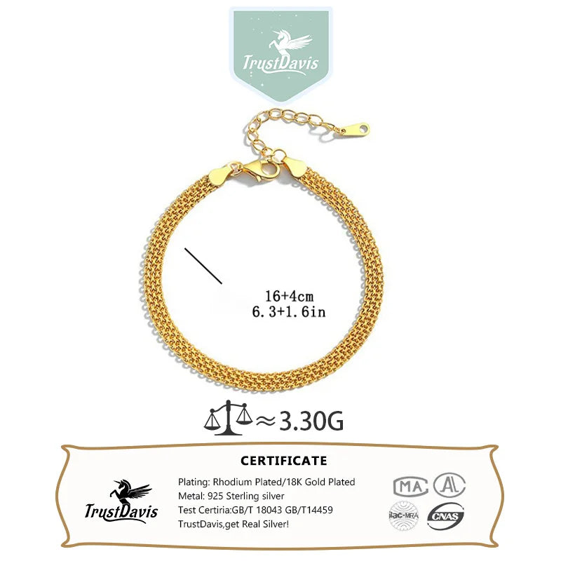 TrustDavis Girls 925 Sterling Silver Women's Bracelets Fashion Simple Sparkling Bracelet for Women Girl Gift Fine Jewelry DS4663