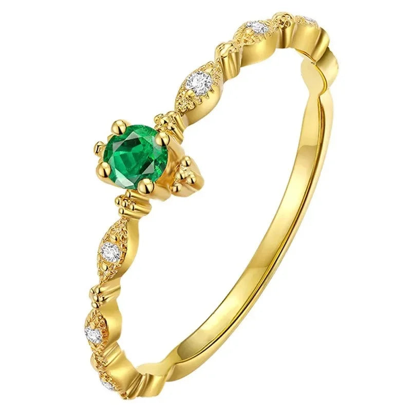 Trustdavis Authentic S925 Sterling Silver Green CZ 14K Gold Ring DB1249