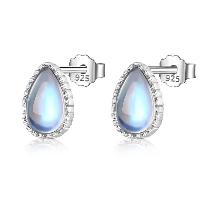 Real 925 Sterling Silver Moon Stone Stud Earrings DS4367