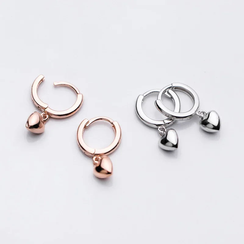 925 Sterling Silver Romantic Heart Dangle Hoop Earring DA1954