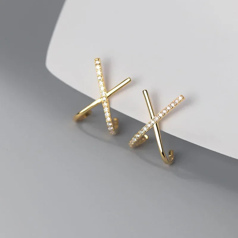 TrustDavis Real 925 Sterling Silver 2022 Jewelry 18k Gold Cross CZ Stud Earrings for Wedding Party Gift Fine 925 Jewelry DE0027