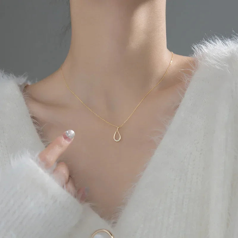 TrustDavis Real 925 Sterling Silver Fashion Water Drop Dazzling CZ Choker Necklace For Women Wedding Birthday Fine Jewelry DB116