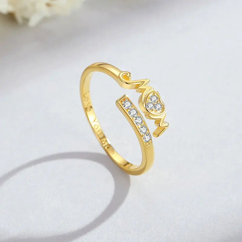 TrustDavis Girls 925 Sterling Silver Fashion Mom Heart Shaped Ring Mom Letter Ring for Mother's Day Birthday Gift Jewelry DS4194