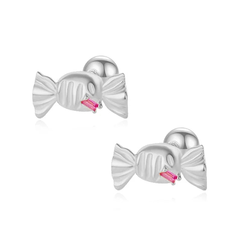 Real 925 Sterling Silver Simple Sweets Candy Stud Earrings DS4440