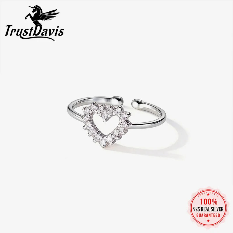 Heart-shaped Zircon Silver Open Ring DS4866