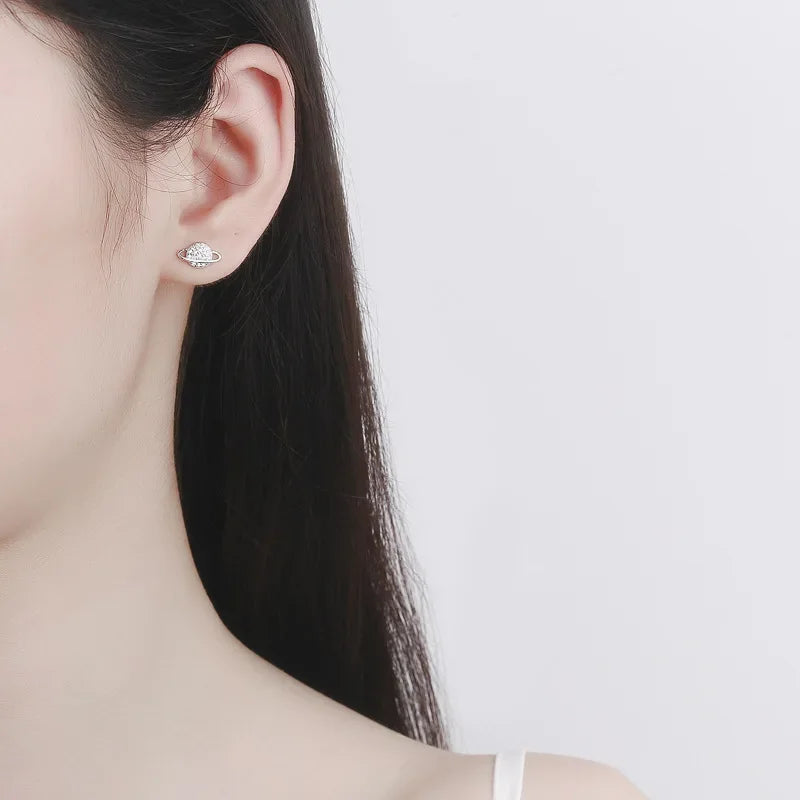 TrustDavis Real 925 Sterling Silver Planet Star Screw Stud Earrings For Women Wedding Party Fine Dazzling CZ S925 Jewelry DA2737