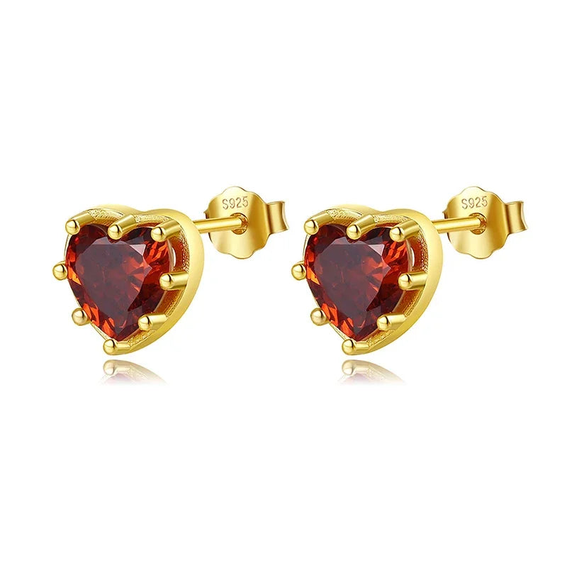 TrustDavis 925 Sterling Silver Fashion Women's Jewelry Romantic Red Heart With CZ Stud Earring Gift For Girls Kids Lady DB1236