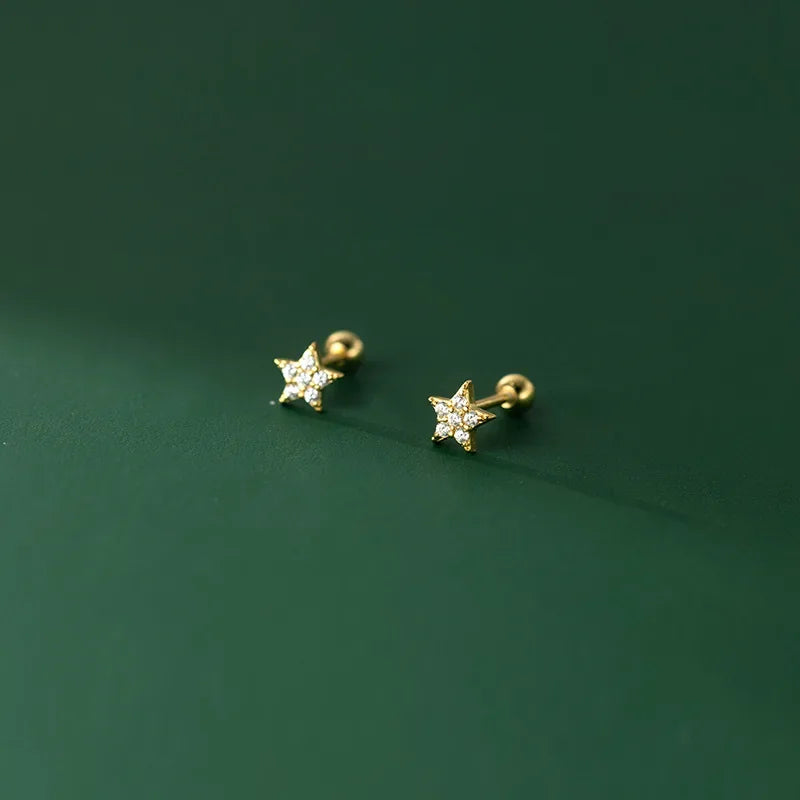 TrustDavis Real 925 Sterling Silver Mini Star CZ Screw Stud Earrings For Women Children Baby Girls Minimalist Jewelry DA2325