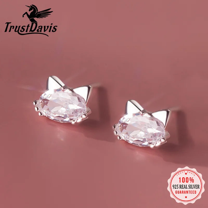925 Sterling Silver Sweet Cute Cat Rabbit Stud Earrings DS3880