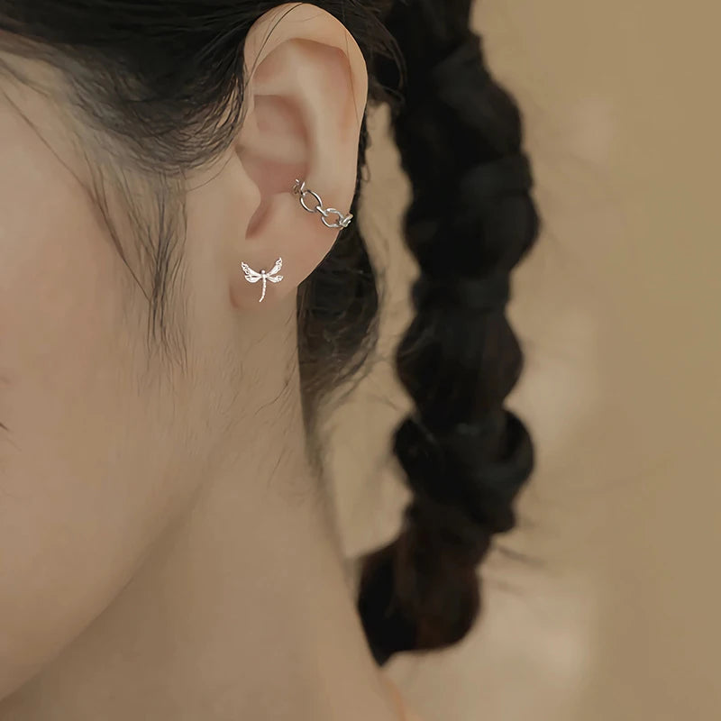 TrustDavis Real 925 Sterling Silver Light Luxury Dragonfly CZ Stud Earring for Women Daughter Birthday Gift Fine Jewelry DA3228