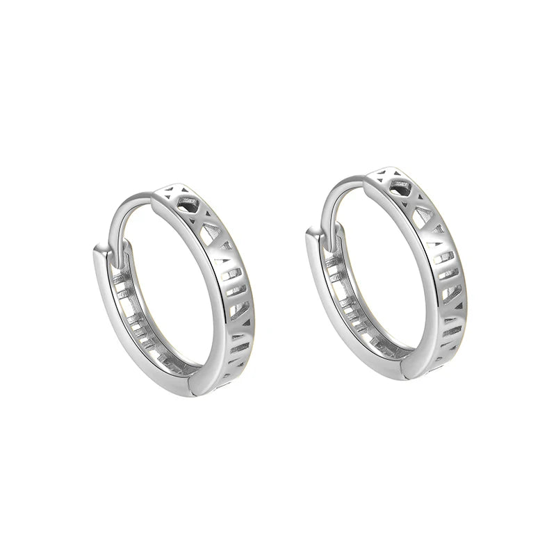 TrustDavis 925 Sterling Silver Women's Fashion Hollow Roman Numeral Hoop Earrings for Women Girls Jewelry Gift DS4336