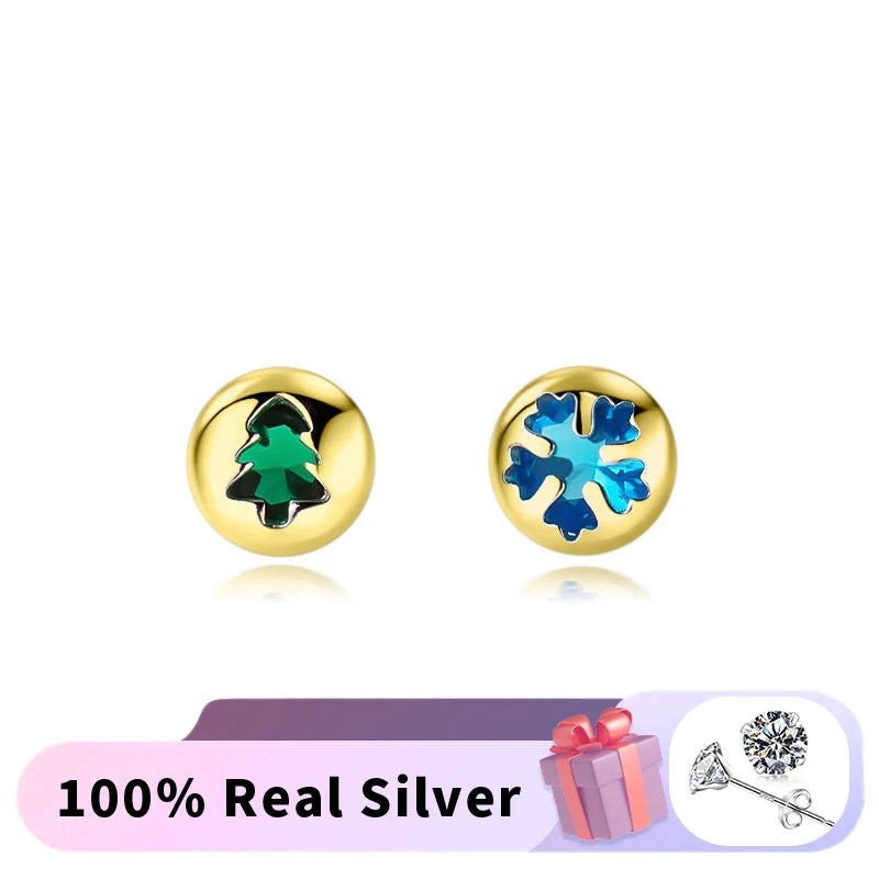 TrustDavis 925 Sterling Silver CZ Snowflake Stud Earrings Christmas Tree Girls Fine S925 Wholesale Jewelry DS3881