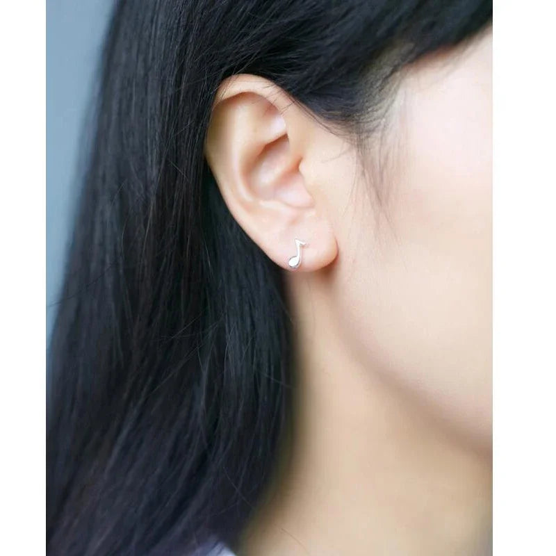 TrustDavis Real 925 Sterling Silver Women's Jewelry Fashion Small Music Note Stud Earrings Gift For Girls Kid Lady Women DS433