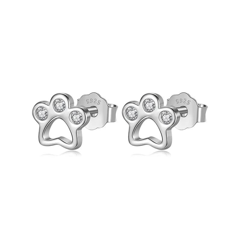 TrustDavis Real 925 Sterling Silver Kids Earring Cute Dog Paw Shiny CZ Stud Earring For Daughter Girl Birthday Gift Jewelry DT66