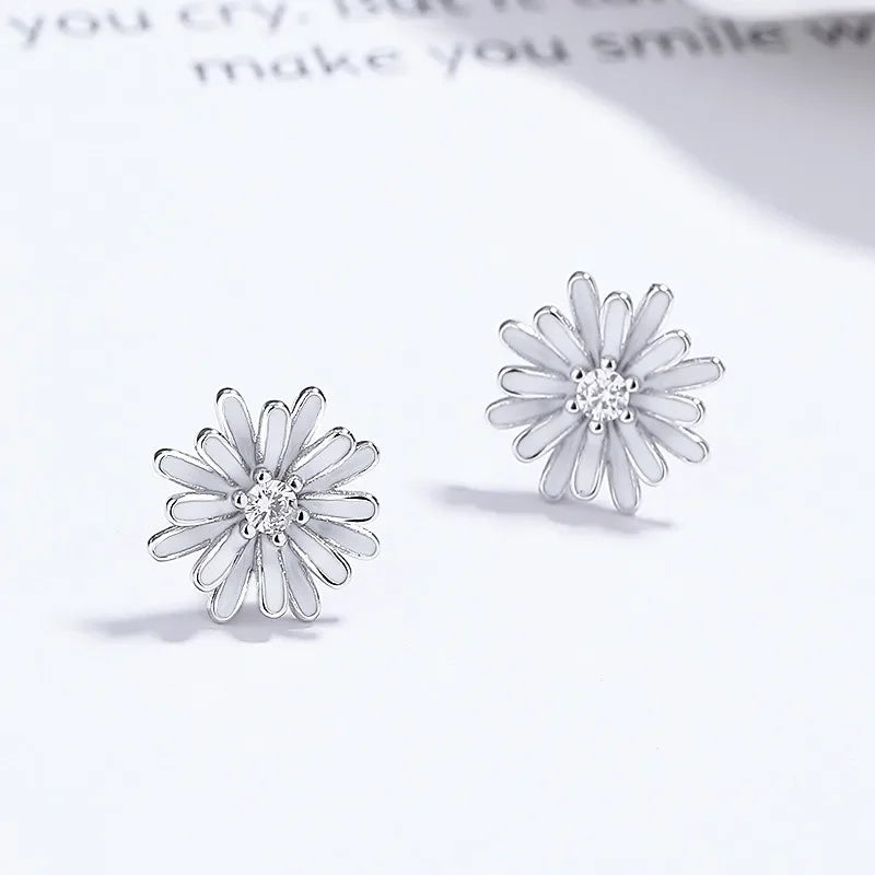 TrustDavis 2024 Real 925 Sterling Silver Sweet Chrysanthemum Flower Stud Earring for Women Wedding Party Jewelry Gift DS4027
