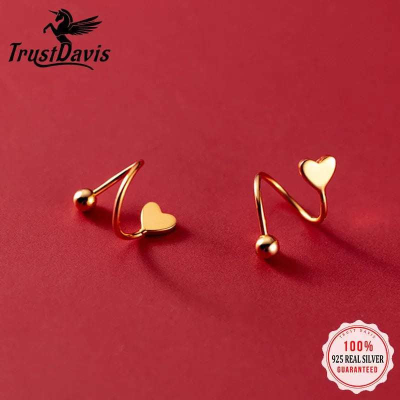 TrustDavis Genuine 925 Sterling Silver Women's Small Star Heart Screw Ear Bones Ear Buckle Tightly Packed Mini Earrings DA2099
