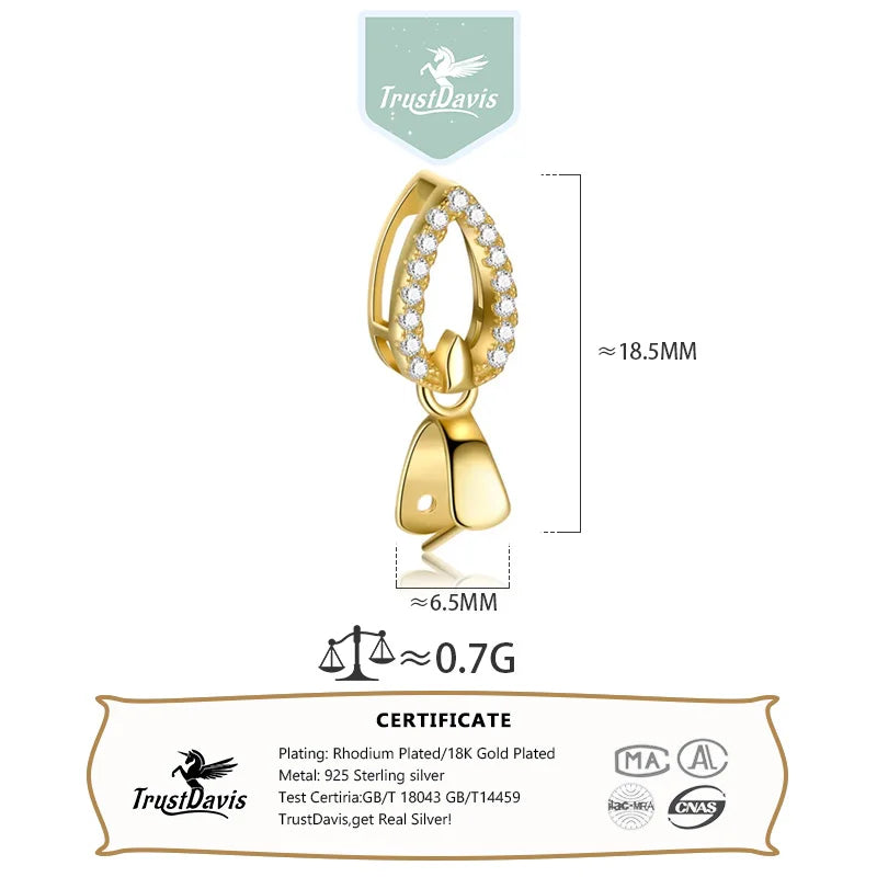 TrustDavis Real 925 Sterling Silver Water Drop Zircon Jade Clip DIY Jewelry Accessories K-gold Plated Pendant Buckle DH0047