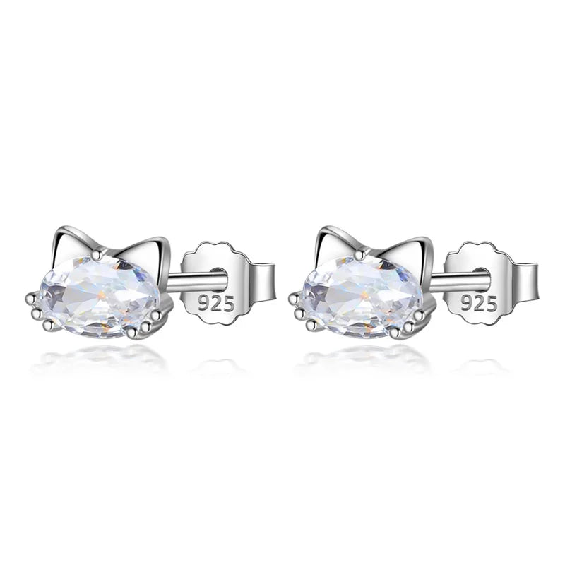 925 Sterling Silver Sweet Cute Cat Rabbit Stud Earrings DS3880