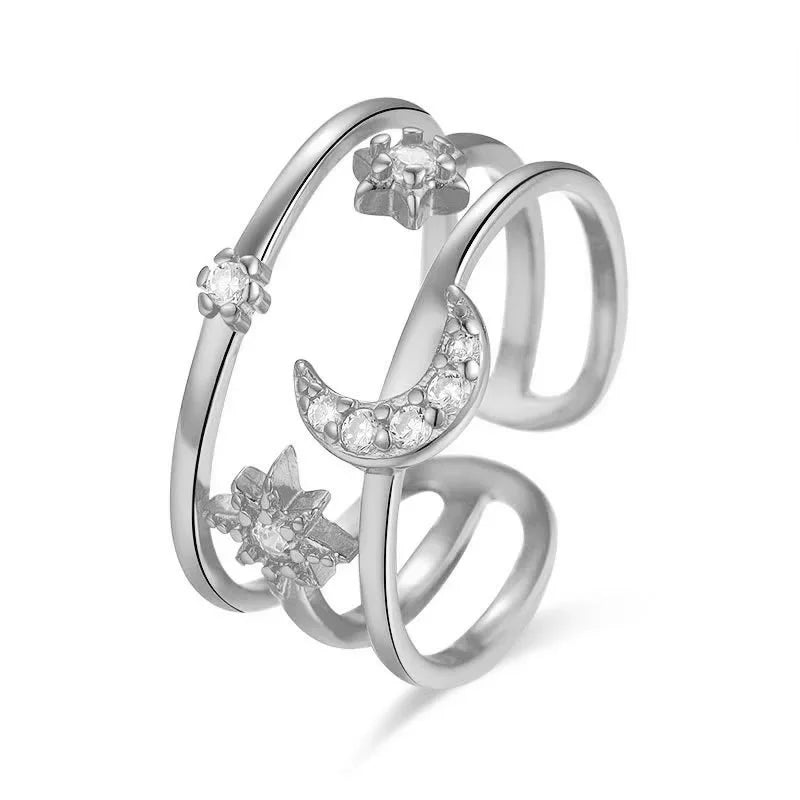 3 Layer Star Moon Dazzling CZ Adjustable Rings DA1510
