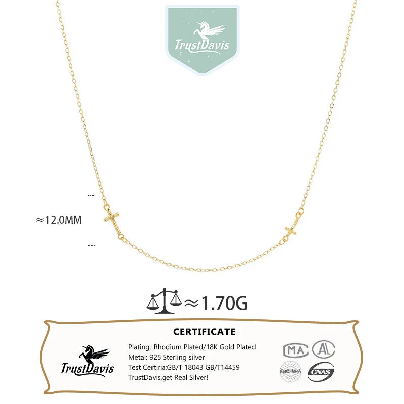 TrustDavis Real 925 Sterling Silver Fashion Cross-shaped collarbone layered necklace for Women Girls Gift Fine Jewelry DS4689