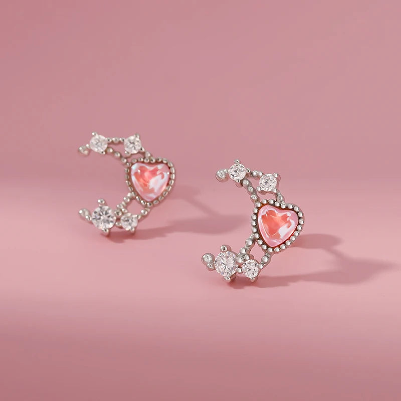 Trustdavis Real 925 Sterling Silver Romantic Heart Moon Shiny CZ Screw Stud Earrings For Women Wedding Fine Jewelry Gift DS4625