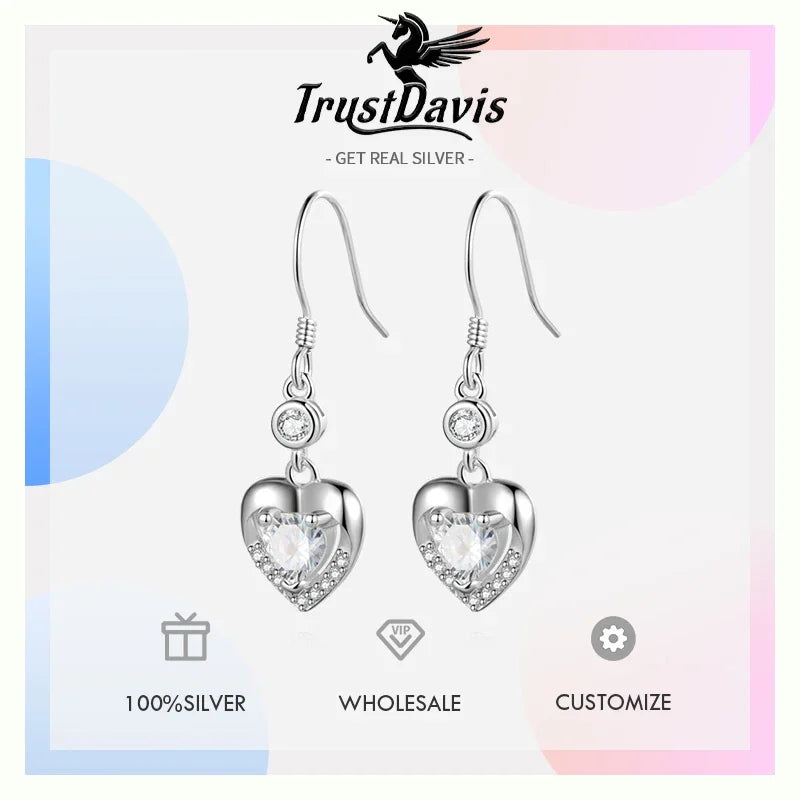 Trusta Fashion Genuine 925 Sterling Silver Fashion Charm Heart Zircon Stud Earrings for Women Silver 925 Earring Jewelry DS4125