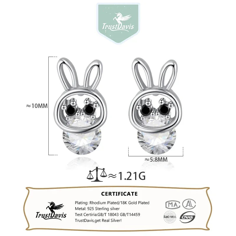 TrustDavis Real 925 Sterling Silver Insects Bee Rabbit Screw Stud Earrings Women Daughter Birthday Party Gift Jewelry DS4388