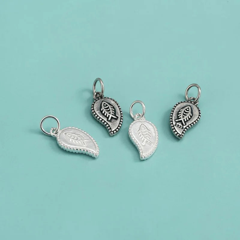 TrustDavis Real 925 Sterling Silver Fashion Leaf fish Charm Pendant Handmade DIY Necklace Bracelet Accessories Jewelry DZ1642