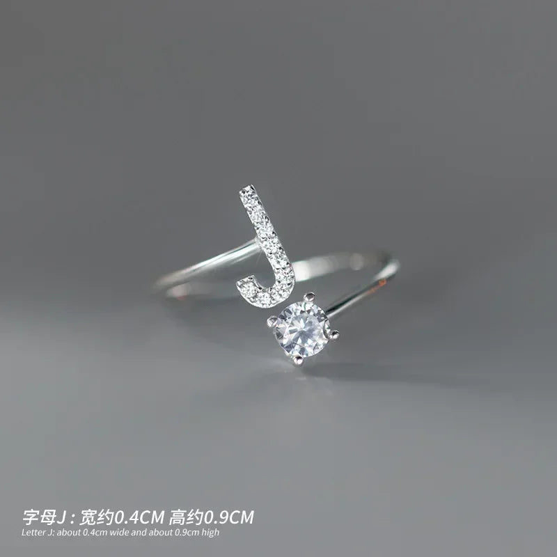 TrustDavis Real 925 Sterling Silver Rings For Women Wedding Party Jewelry 26 Letter Clear CZ Opening Ring Fine Jewelry DA3121