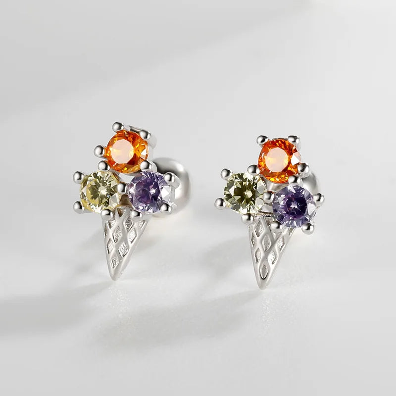 Ice Cream CZ Bead Screw Stud Earrings DS4150
