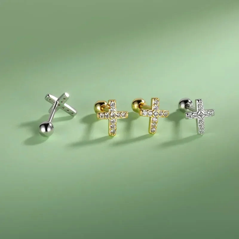 Cross Bead Screw Stud Earrings DA2863