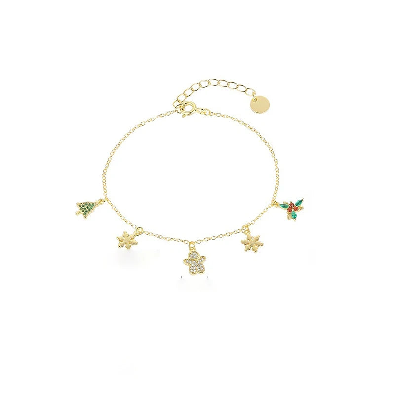 TrustDavis 925 Sterling Silver Women's Fashion Simple Christmas Tree Snowman Set for Women Girls Christmas Jewelry Gift DS4696