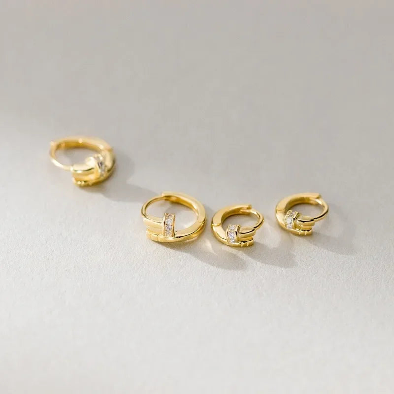 Trustdavis Womens Fashion 100% 925 Sterling Silver Geometric Hoop Earrings Set with Diamonds Anniversary Party DS4098