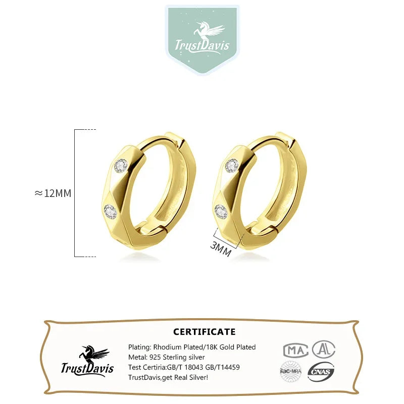 TrustDavis Real 925 Sterling Silver Fashion Geometric Rhombus Unique CZ Hoop Earring For Women Wedding Christmas Jewelry DA2730