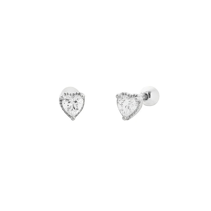 Heart-shaped Zircon Screw Earrings for Women Daily Wear Jewelry Gift DS4989