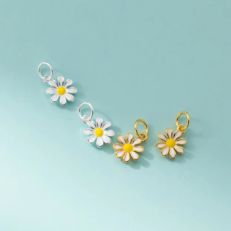 TrustDavis New Real 925 Sterling Silver Fashion Daisy Flower Charm Pendant Handmade DIY Accessories Wholesale DZ1721