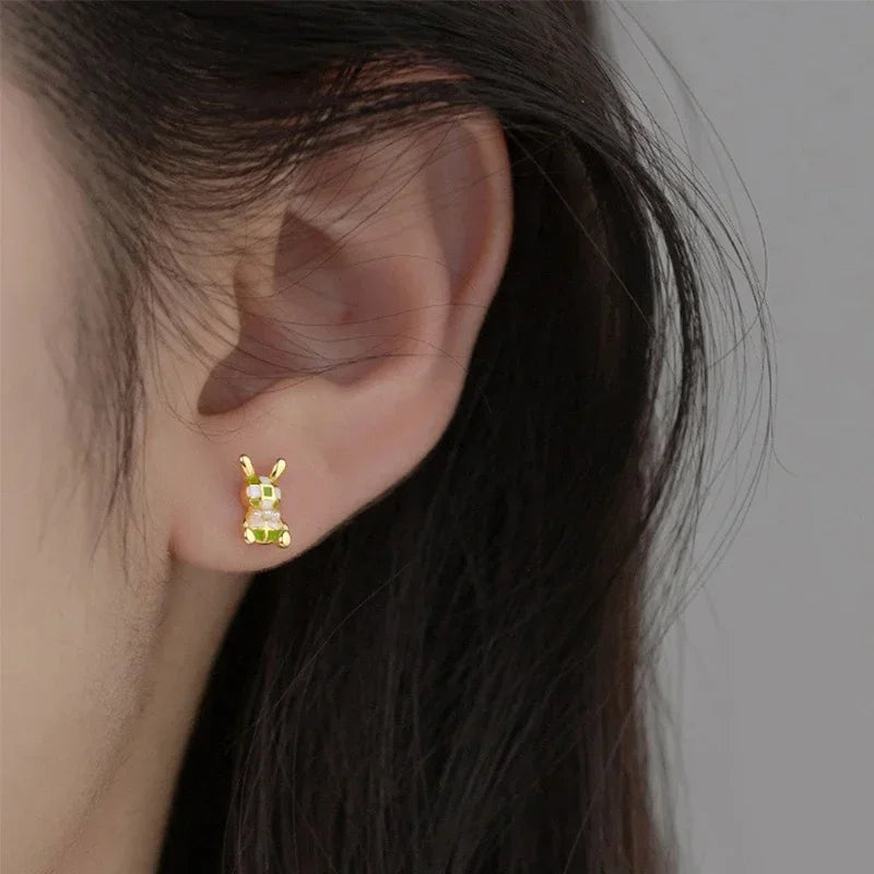 TrustDavis New 925 Sterling Silver Sweet Cute Rabbit Stud Earrings for Women Silver 925 Earrings Jewelry Gift DA3230