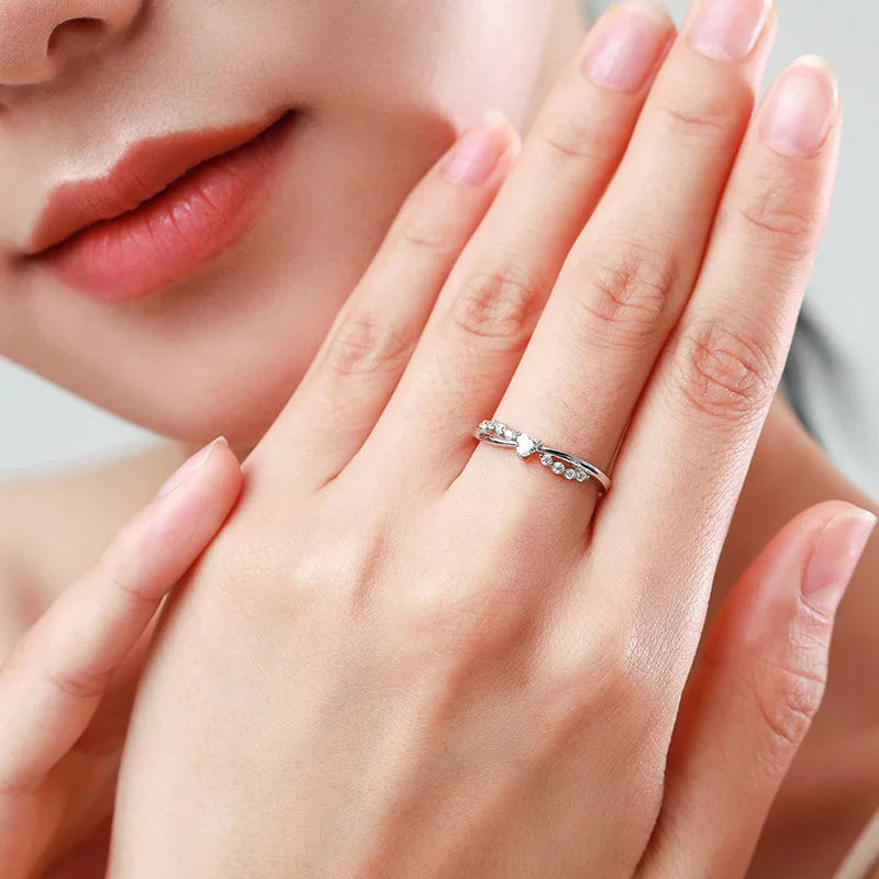 TrustDavis Real 925 Sterling Silver Women's Fashion Purple Cross Heart Shaped Zirconia Ring for Women Girls Jewelry Gifts DS4240